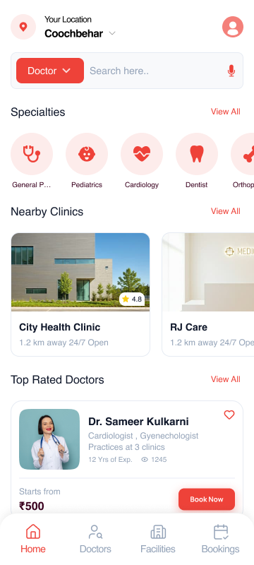 MedikZo app — search doctors and book appointments